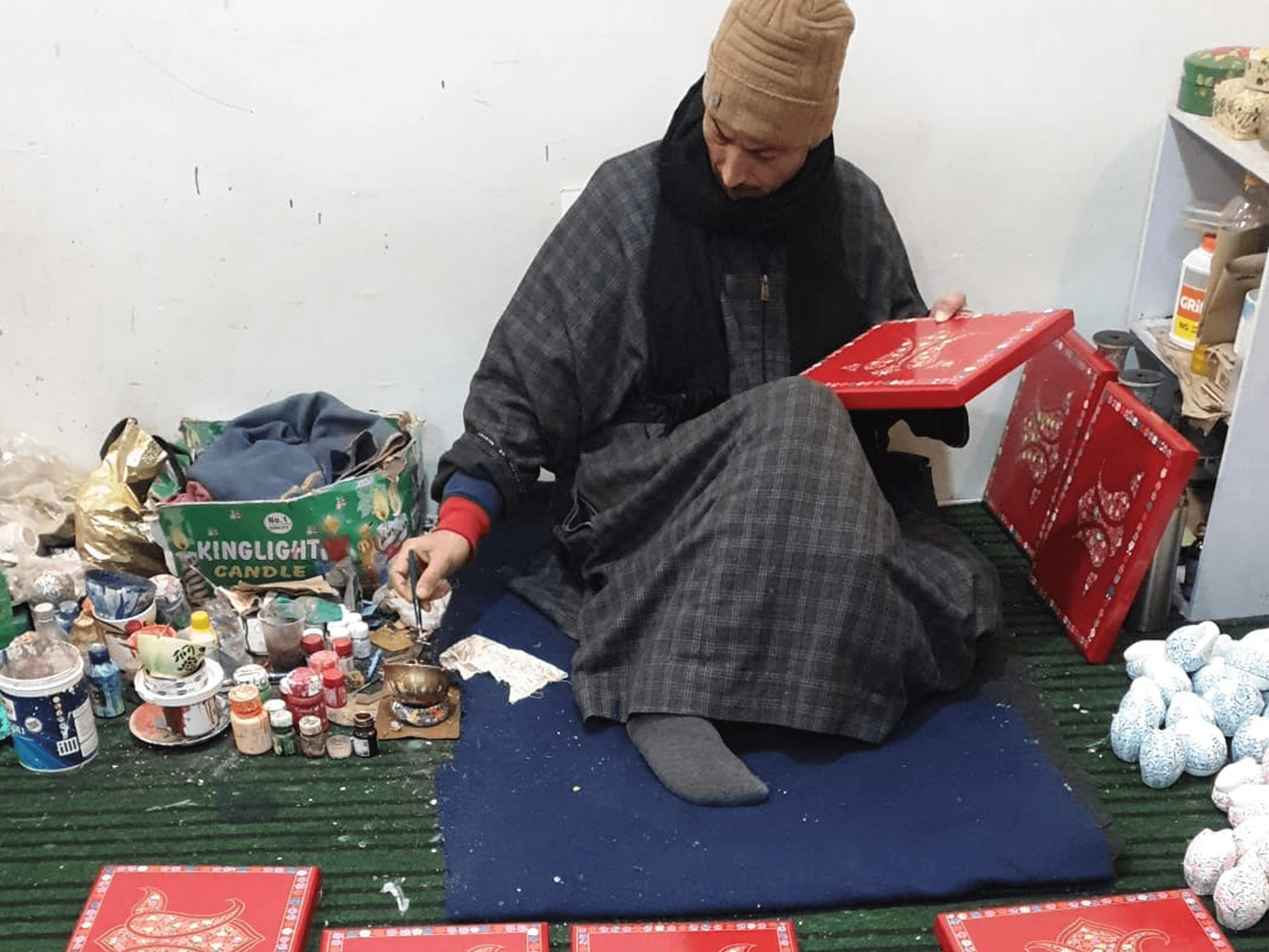 Kashmiri artisan hand-painting custom order