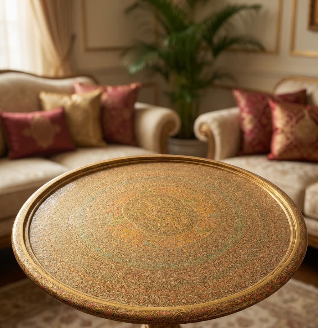 Golden Naqashi Round Side Table