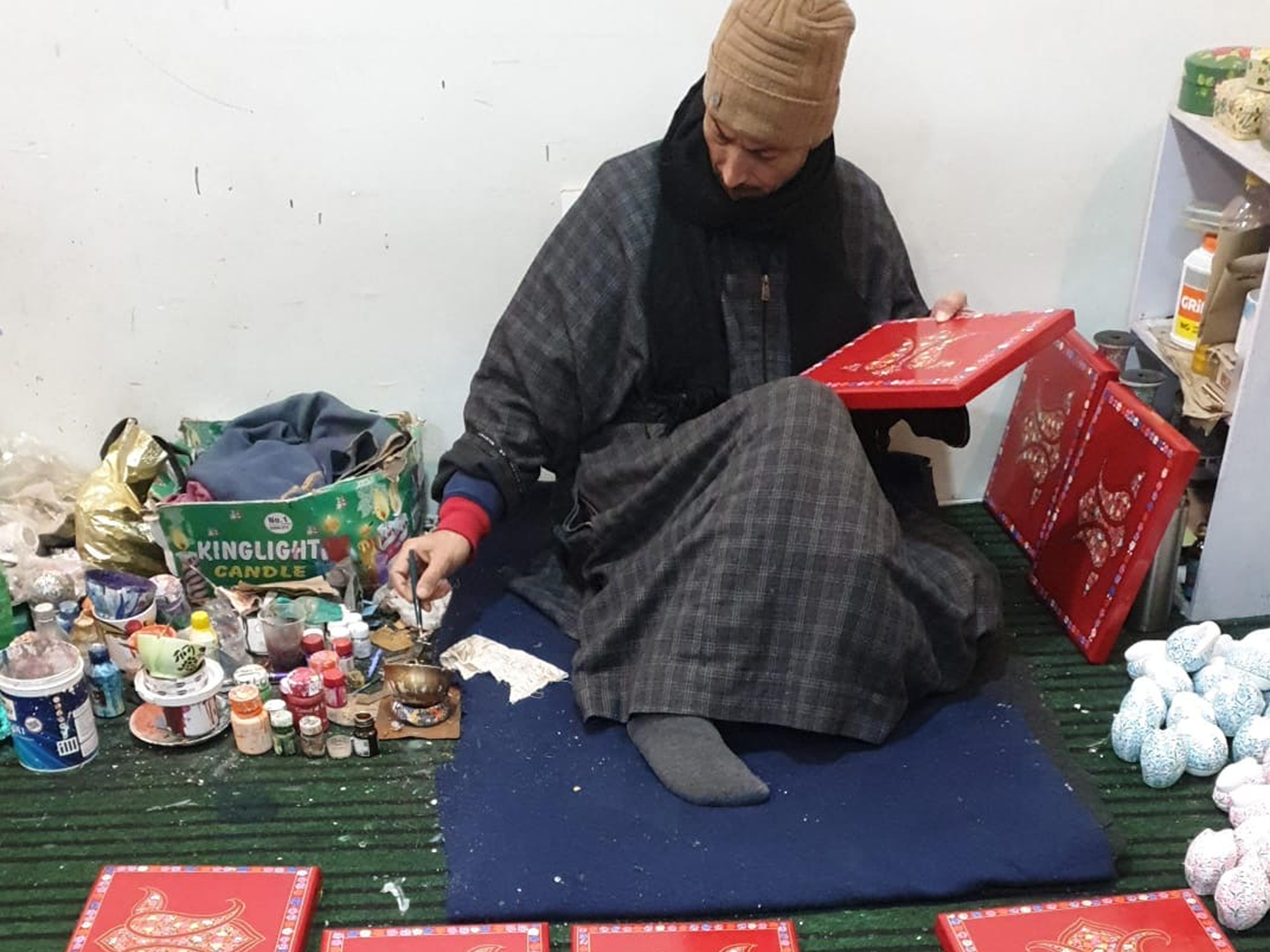Kashmiri artisan hand-painting custom order