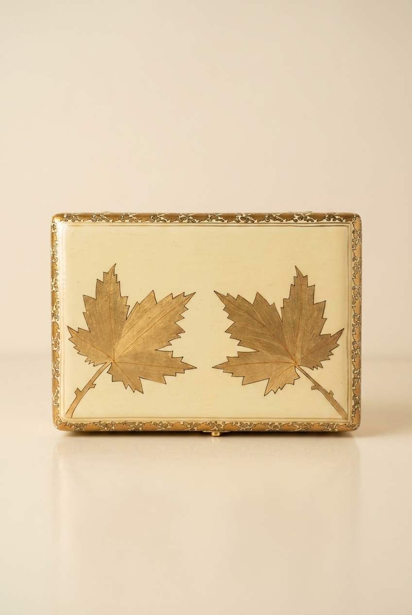 Ivory lacquered box with gold chinar leaves