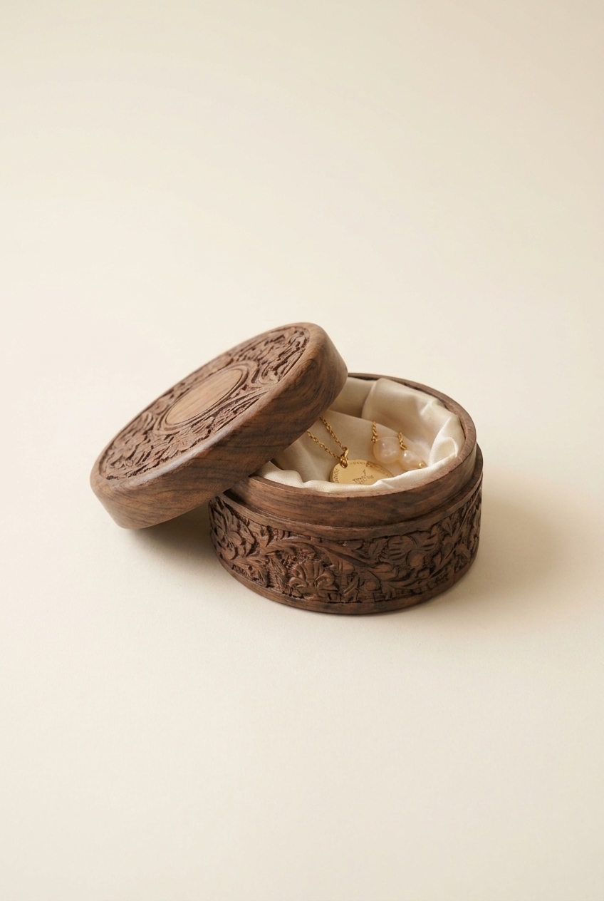 Hand-carved walnut invitation box